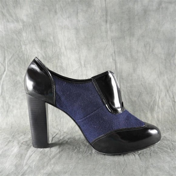 NEW $425 Tory Burch Leighton Black Patent Leather Blue Flannel Bootie Size 8 ANB - Picture 4 of 12